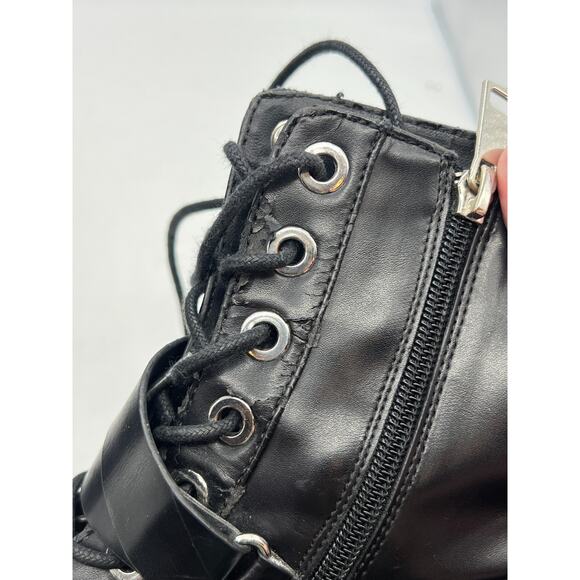 Pull & Bear Black Combat Moto Boots Laces Buckles size 39 Ankle Boots - Fair - Picture 9 of 11